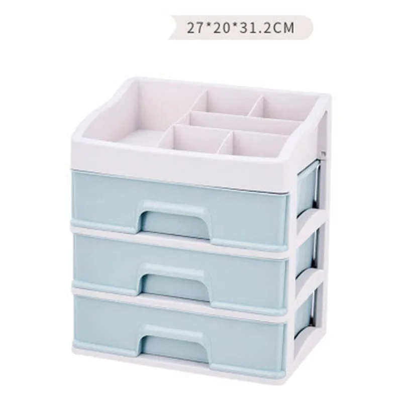Пластиковый органайзер для макияжа, косметический ящик, коробка для хранения косметики, контейнер для ногтей, шкатулка, настольный держатель для хранения, чехол для хранения, инструменты из бисера - Цвет: Blue 3Layer