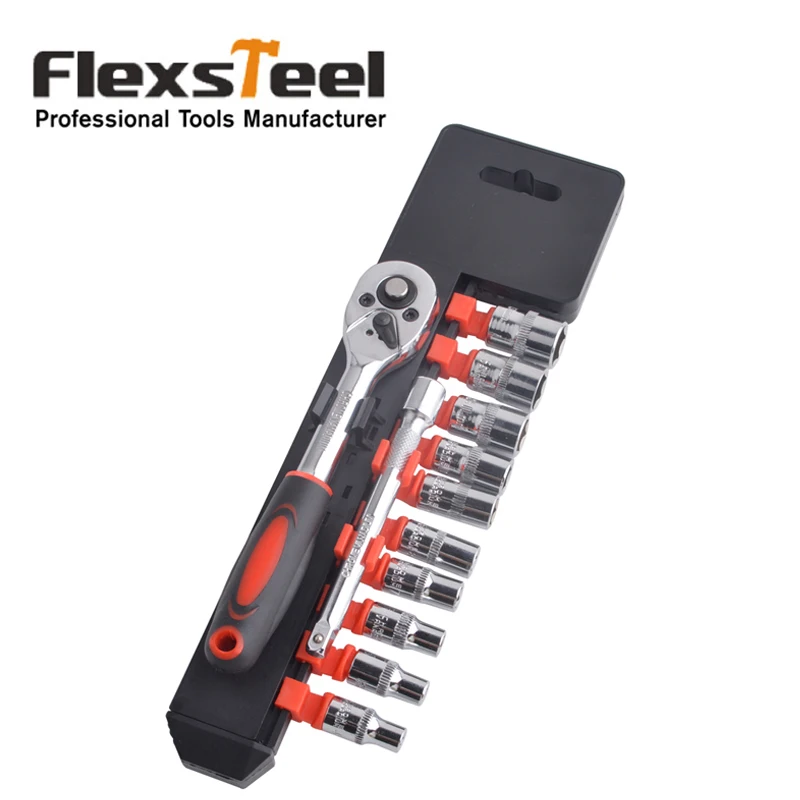 

12pcs Combination Socket Wrench Set with 1/4" Drive Ratchet Wrench Spanner, 4" Extension bar Multifunctional Car Repair Tool Set
