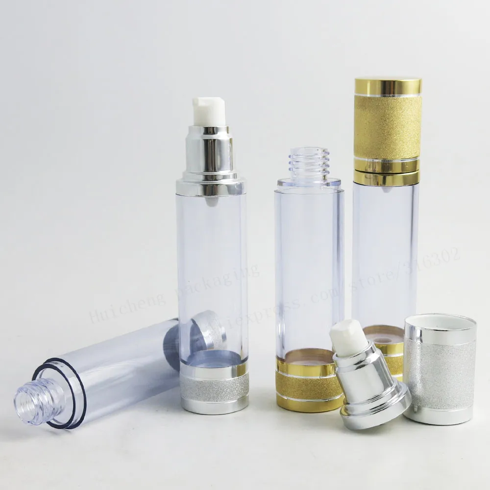 12 x 50ML Clear Travel Refillable Airless Cream Lotion Pump Bottle