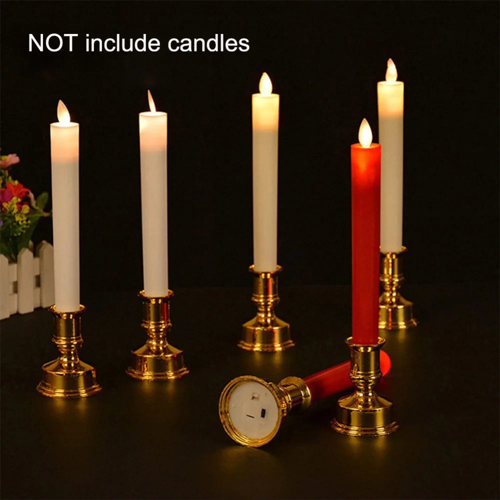 Gold, 6pcs 6pcs Candle Holder Gold Plated Candle Base Holder Pillar Candlestick Stand for Electronic Candles Tapers Christmas Party Home Decor