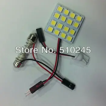 

100X Free shipping Car LED reading light panel bulb light 16 led 5050 16smd Light Bulb Lamp +T10 FESTOON CONNECTOR