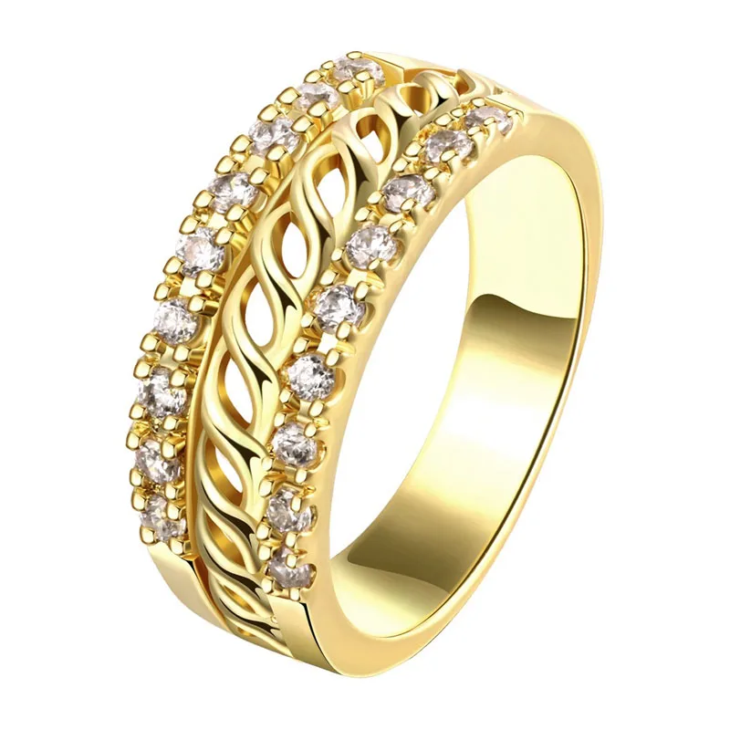 Paryt Accessories Hollow Gold Color Ring Fashion Cubic Zirconia Rings For Womens New 2015 Jewelry (JewelOra RI101673)