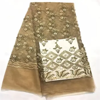 

Embroidered Tulle Lace Pearl Embroidery Lace Gold Appliqued Lace Fabric, Beads African Tulle Lace Fabric