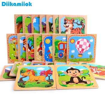 16 Piece Wooden Puzzle Kids Educational Toy Jigsaw Cognition Poultry Animal/ Vehicle/ Aircraft Baby Learning Toys for Children 1