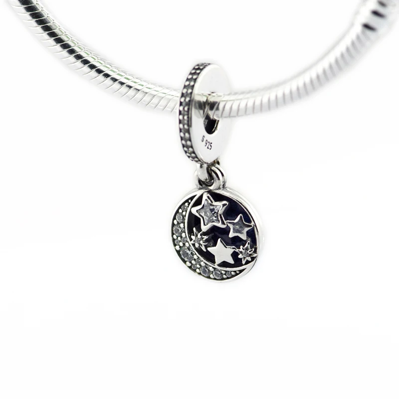 

Night Sky Shimmering Blue Enamel & Clear CZ Bead 925 Sterling-Silver-Jewelry Fit Silver Charm Bracelet Woman DIY Beads Wholesale