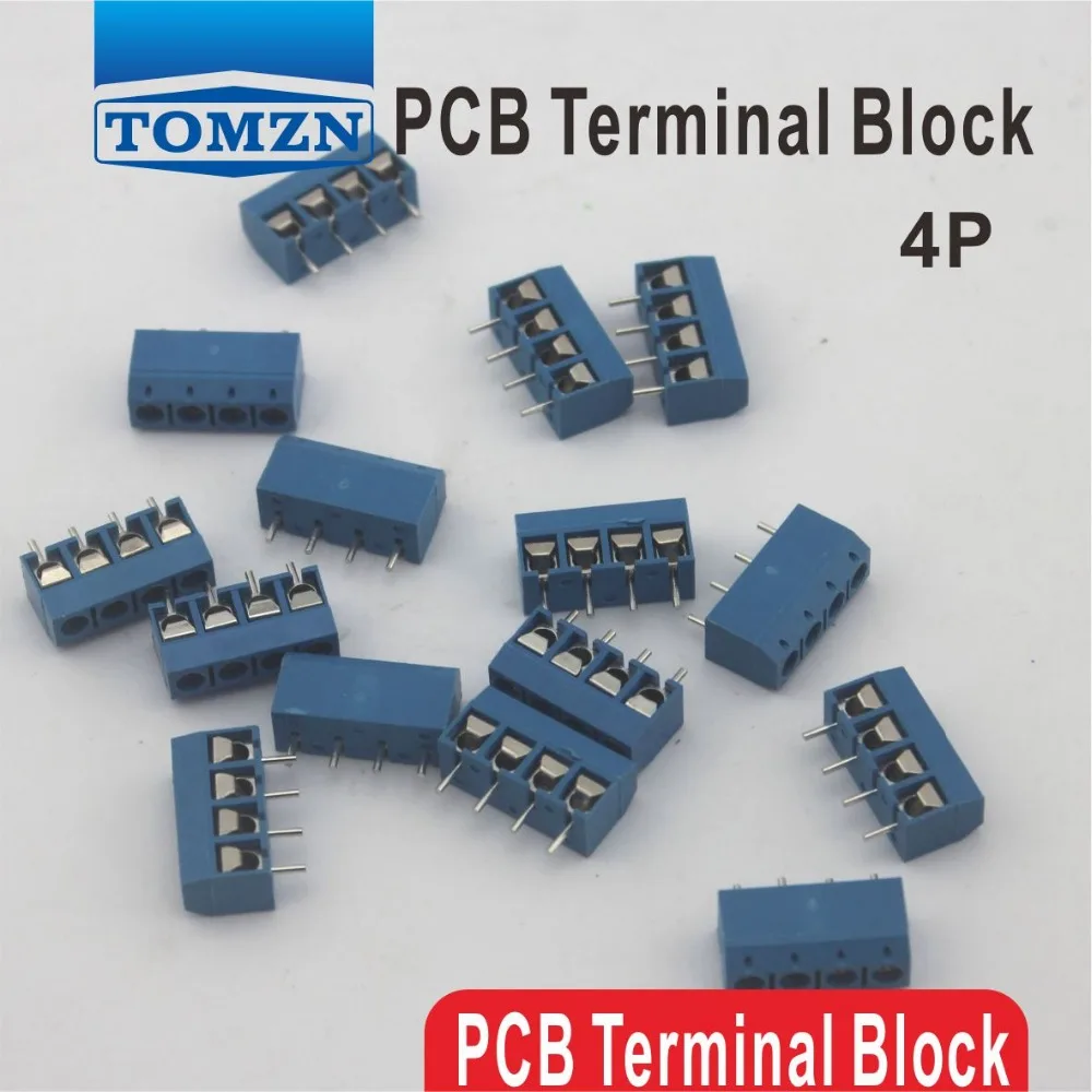 

500 шт. 4-контактный винт, синий клеммный блок PCB, коннектор с шагом 5 мм