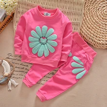 ST185 2018 spring autumn children girl clothing set baby girls sports sunflower costume kids clothing set
