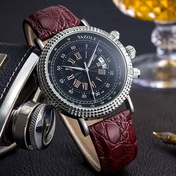 

YAZOLE Fashion Luxury Men Watch Instrument Panel Roman Calendar Belt High Quality Men's Clock Quartz Wrist Watches relógio