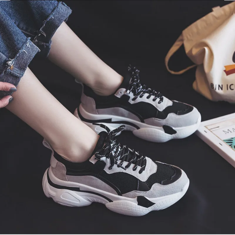 

Women's Chunky Sneakers Fashion Women Platform Shoes Lace Up Color matching Vulcanize Shoes Breathable Female Trainers G4-100