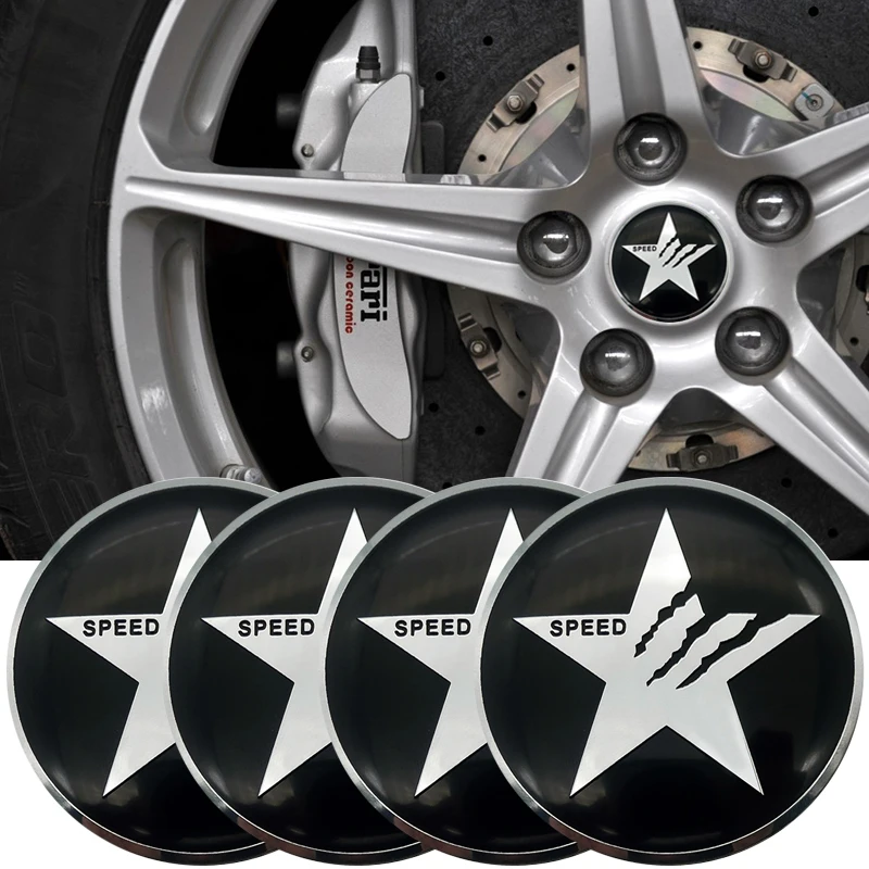

4pcs Car Styling 56mm Aluminum alloy Tyre speed Car Tyre Steering Wheel Center Hub Cap Emblem Badge Sports metal Sticker