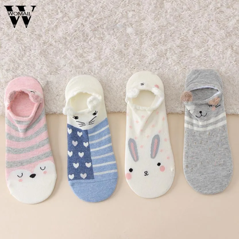 Носки хлопковые с забавным для женщин милый мультфильм невидимые носки по щиколотку для леди чулочно-носочные изделия