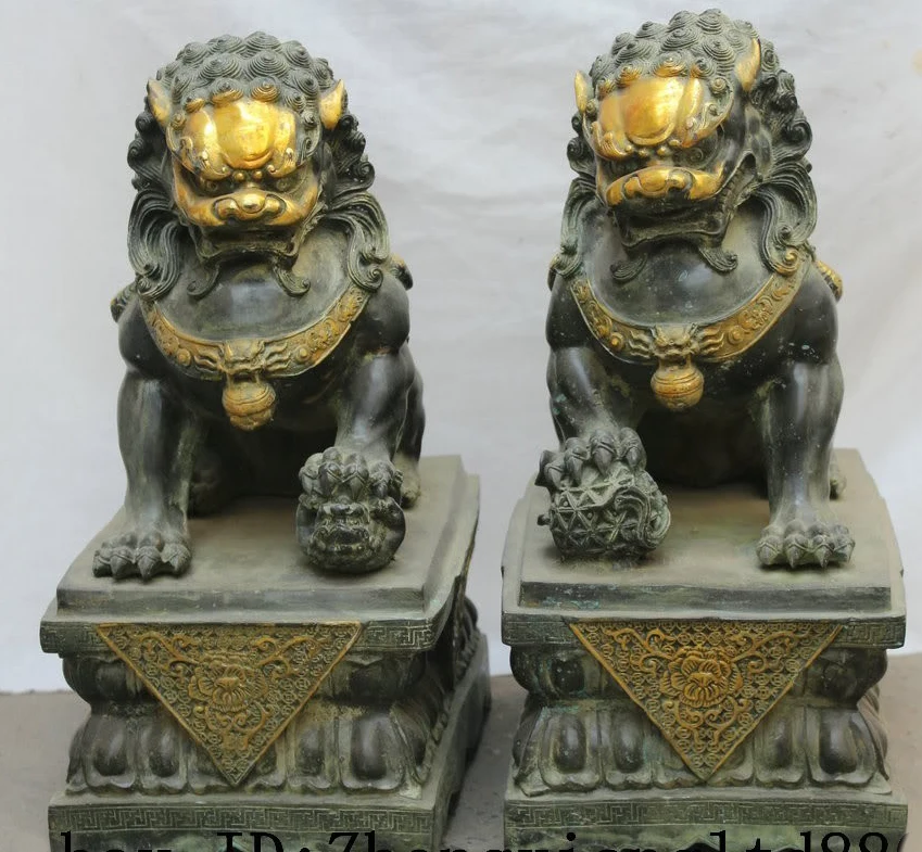 

Shipping Express 17" China Chinese Fengshui Bronze Door Gate Foo Fu Dog Guardion Lion Statue Pair