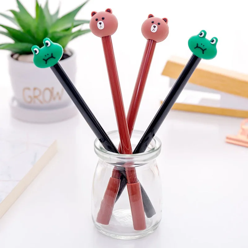 3 шт. 0,5 мм Пластиковые чернила гелевая ручка обычные ручки Зеленая лягушка коричневый медведь гелевая ручка для школы для письма для офиса