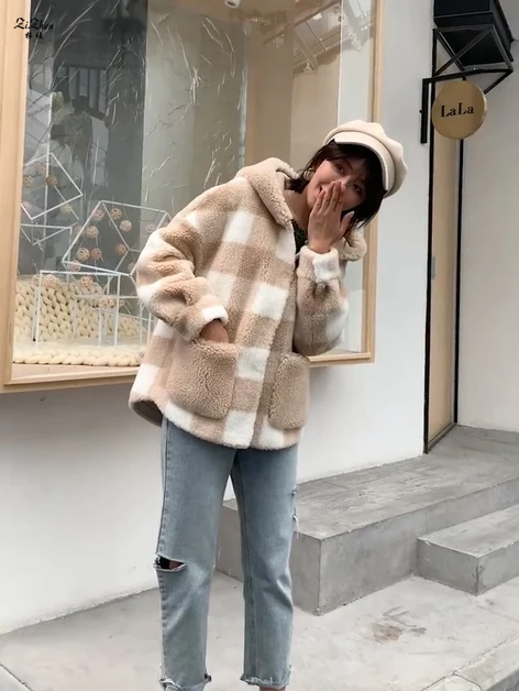 

ZiZhen Wool Shorts Jacket With Hood Plaid Winter Spring Autumn Woman Coat With Pockets KQN59320