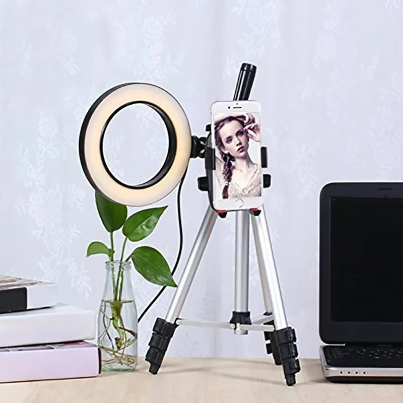 

5.7” Ring Light with Tripod Stand Mini Desktop LED Camera Light with Cell Phone Holder with 3 Light Modes & 11 Brightness Level