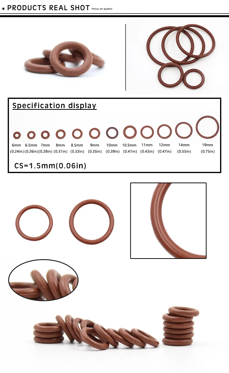 5 шт./лот резиновое кольцо коричневого FKM уплотнительное кольцо CS: 1,5 мм OD6/6,5/7/8/8,5/9/10/10,5/11/12/14/19 мм резиновое уплотнительное кольцо набивка масла Уош