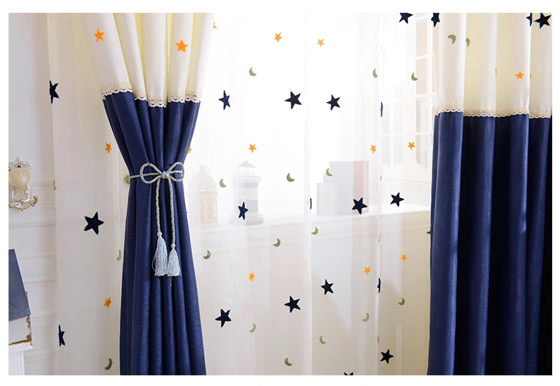 Curtains Kids Curtains Embroidery Star Moon Contracted Contemporary Stitching Window Curtains for Children Bedroom Screening Baby Room Curtains luxury