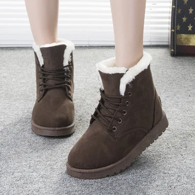 Зимние женские ботинки; botas mujer; женские ботинки; теплые зимние ботинки; женские ботильоны на меху со шнуровкой; женская зимняя обувь - Цвет: brown