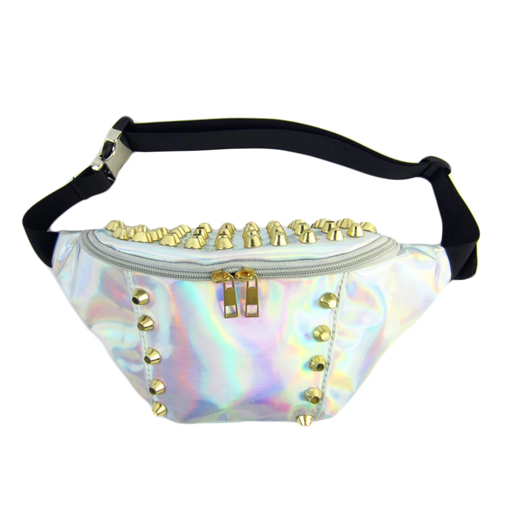 Emarald Vintage Holographic Fanny Pack Rivet Waist Bag Zipper Fashion