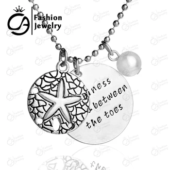 

Wholesale Happiness is sand between the toes Silver Plated Sand Dollar Pendant Necklace 20Pcs/Lot, #LN1238