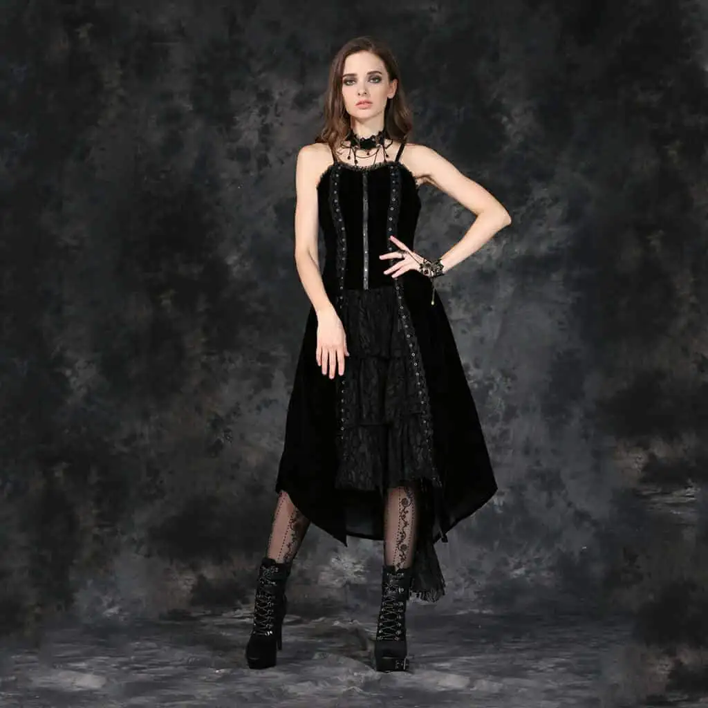 

Darkinlov women's Vintage Goth Mid Length Dress DW084