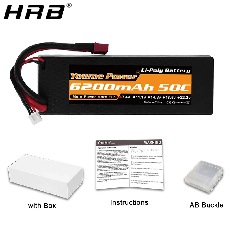 Youme Lipo 2S 7.4V Battery 6200mah Hardcase T Deans 50C TRX EC5 EC3 XT60 XT90 For Traxxas Cars Airplane Boats Hard Case RC Parts