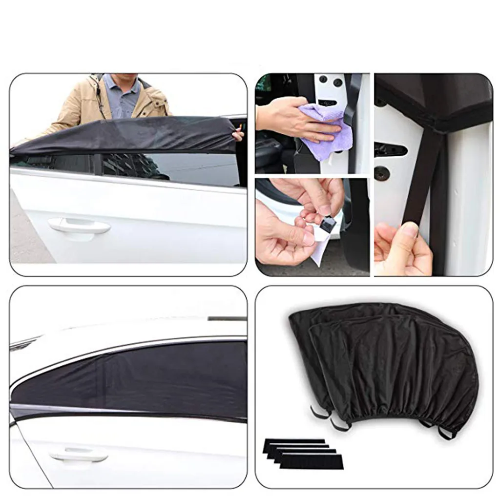 Car Window Sunshade 2Pcs Slip On Window Shades Car Sunblind UV Protection Curtain Sunshade Nylon Mesh Cover Car Curtain