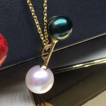 

Balance beam series, 18k gold natural seawater akoya pearl pendant, very beautiful cherry peacock green pearl pp02#