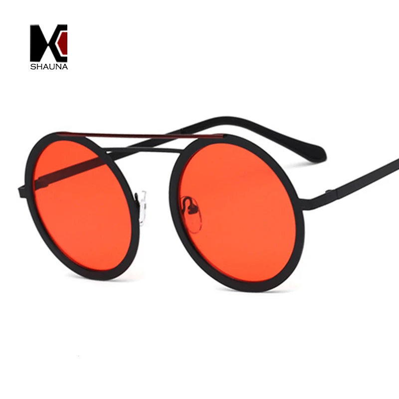 Винтажные очки shauna в стиле панк, женские круглые солнцезащитные очки, Двойные мосты, модные мужские очки с прозрачными красными линзами, UV400