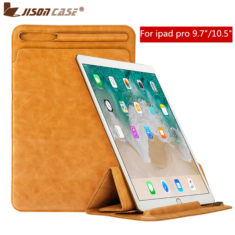 Jisoncase Leather Sleeve Case Pouch for iPad Pro 10.5 2017 Cover Soft Folding Sleeve Bag with Pencil Slot for iPad Pro 9.7
