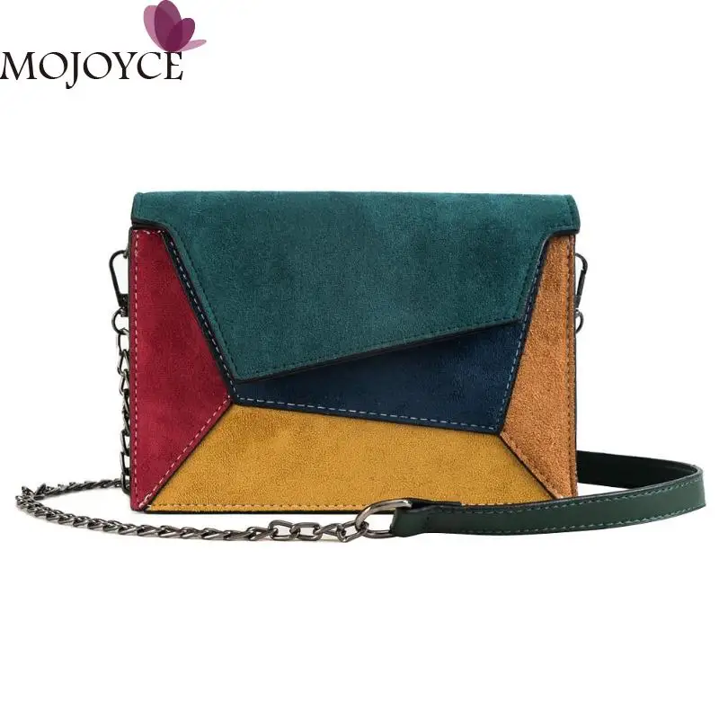 

Women Hit Color Shoulder Bags Creative Velvet Leather Chain Crossbody Messenger Bag Female Fashion Geometric Hasp Crossbody Bag