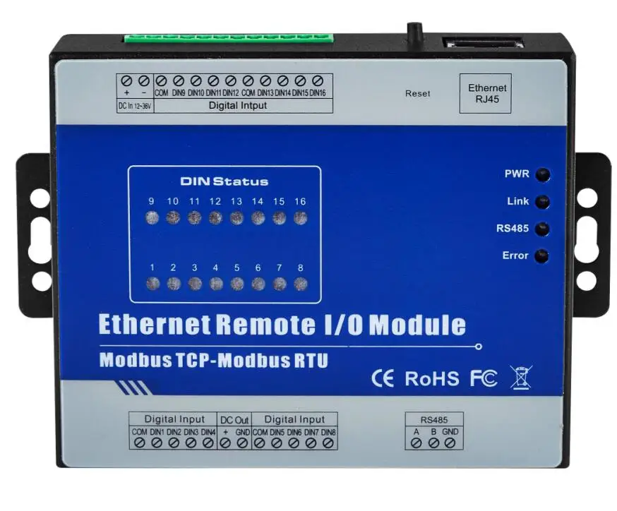 Высокоскоростной импульсный счетчик Ethernet удаленный IO IOT модуль Modbus TCP модуль сбора данных 16 DIN поддержка Modbus RTU/ASCII Master