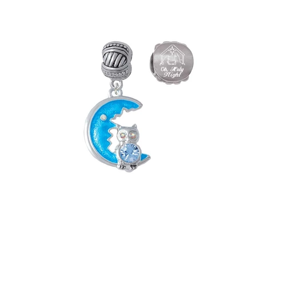 Silvertone Large Blue Owl on Hot Blue Moon Come Let us Adore Him Charm Beads (Set of 2)