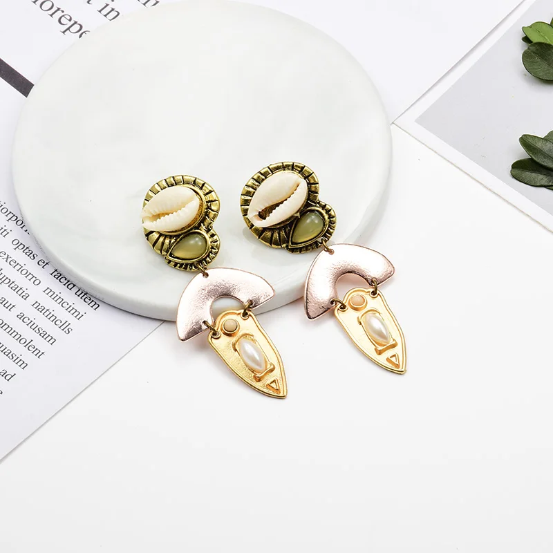 

Bohemia Colorful Rhinestone Shell Drop Earrings Bijoux 2019 ZA Statement Dangle Long Earrings For Women Pendientes Jewelry