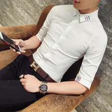 Новая мода Горячая марка Мужская Повседневная Высокое качество Embroideried легкий уход пиджаки Мужской тонкий Корея стиль рубашки Большие размеры 5XL