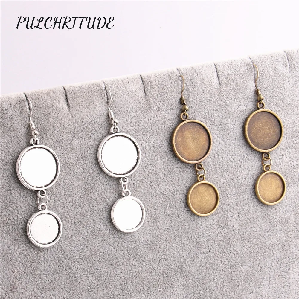 

PULCHRITUDE Metal Alloy Antique Silver 14pcs Fit Round 18mm 14mm Cabochon Settings Diy Earrings Back Diy Jewelry Making C1403