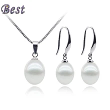 Snh aaa 8-9mm gota de agua dulce natural perla joyería set con 925 pendientes de plata esterlina y colgante real cultivado genuino conjunto