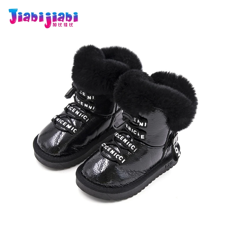 

Children Snow Boots 3-12T Warm Rabbit hair mirror waterproof Boys Girls Short Boots Toddler Kids Genuine Leather Fur Boots 6088