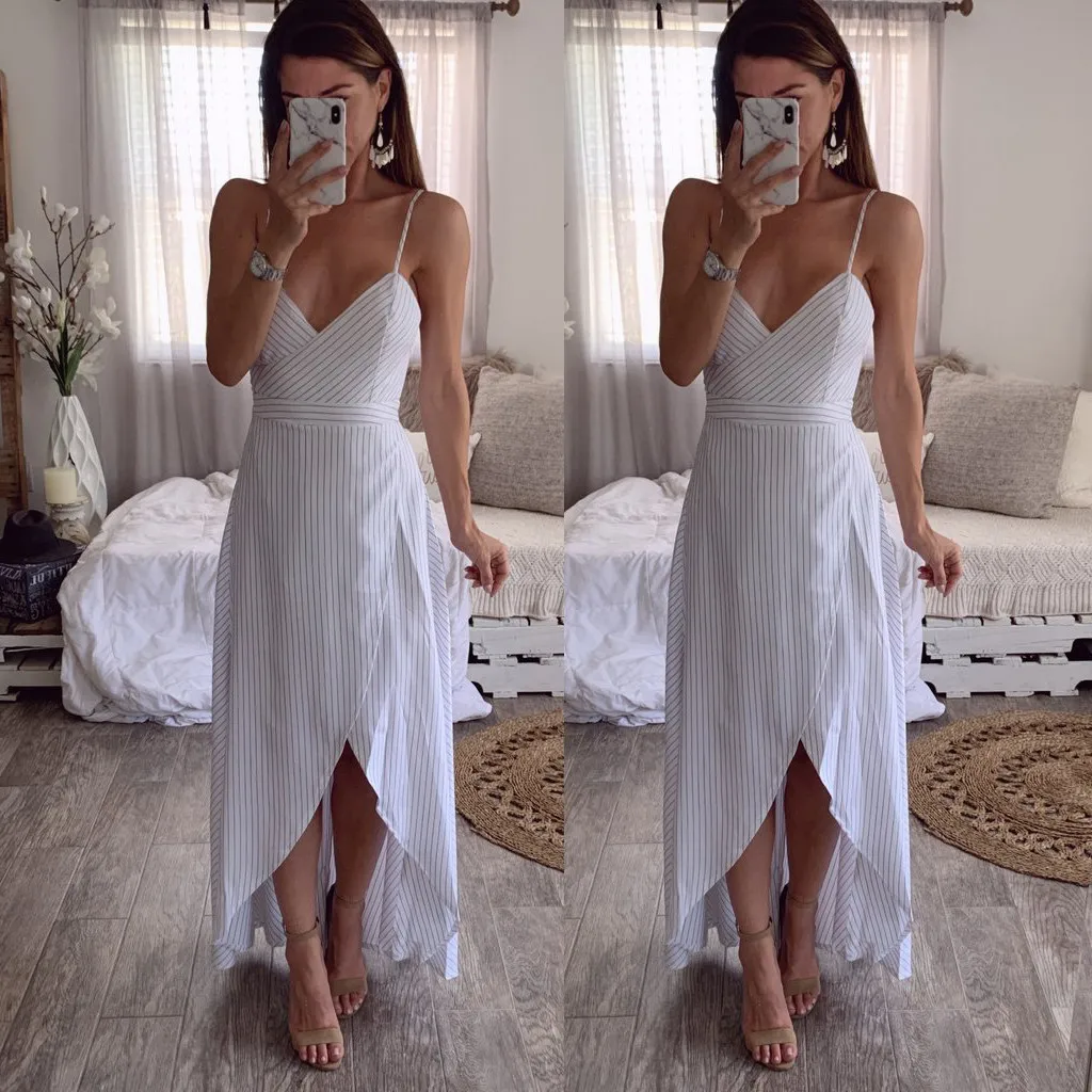 Womens Holiday Irregular V Neck Long Dress Ladies Summer Stripe Maxi Dress casual dresses woman party night plus size dresses Womens Holiday Irregular V Neck Long Dress Ladies Summer Stripe Maxi Dress casual dresses woman party night plus size dresses