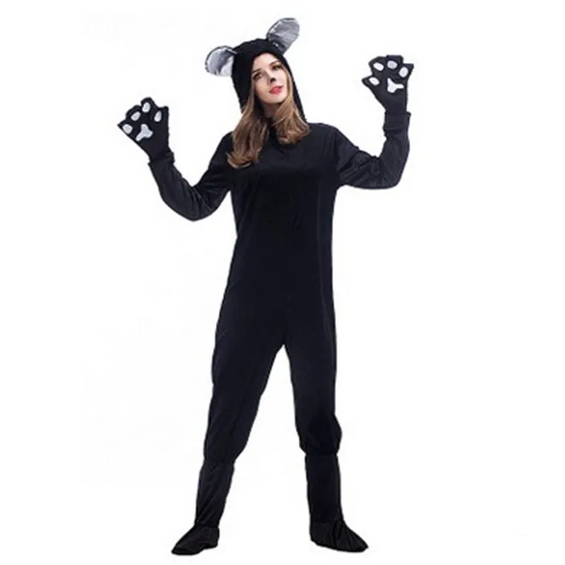 

Kigurumi Unisex adult Halloween Black cat Costume Bear Cosplays Animal Winter jumpsuit pajamas Christmas Masquerade party dress