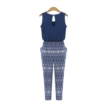Summer Women Print O-neck Sleeveless Jumpsuit Overalls Fashion Loose Slim Rompers Sexy Jumpsuits Playsuits