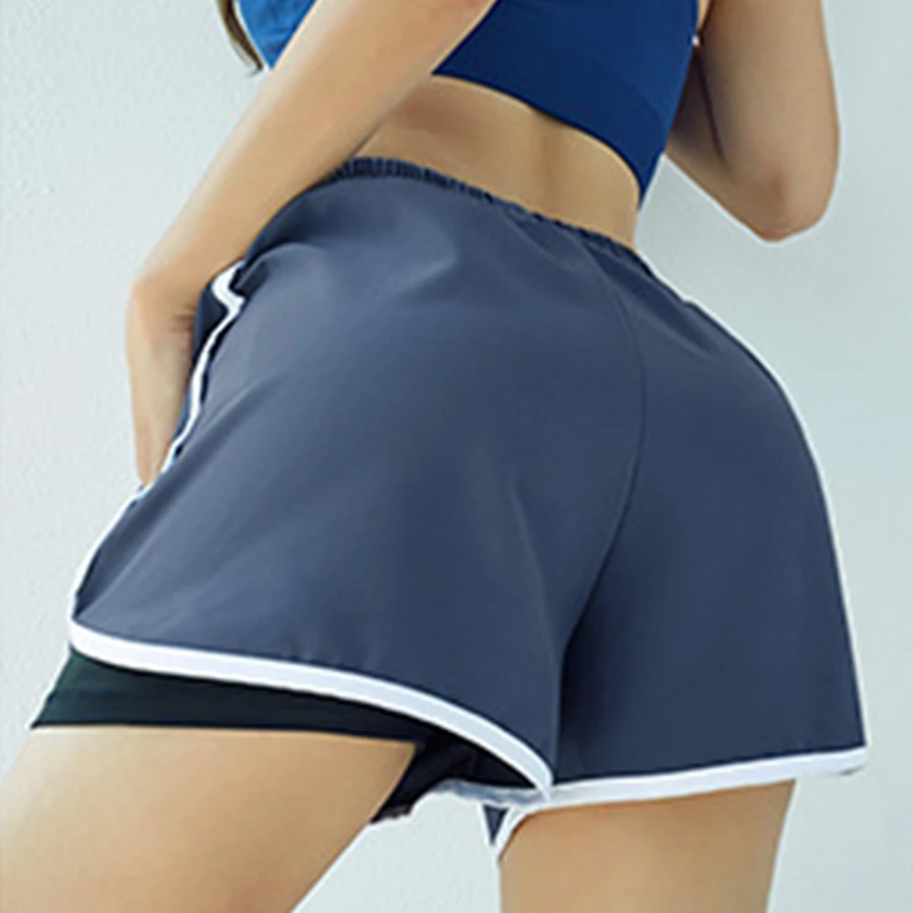 Летние новые поддельные спортивные шорты из двух частей женские свободные быстросохнущие шорты для фитнеса спортивные шорты с карманами
