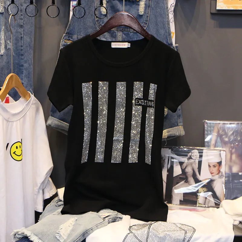 Miglior Manica corta T shirt vestiti delle donne di Estate Nuovo 2019 di modo Caldo di perforazione di stampa di cotone allentato Che Basa La camicia Pullover C1043