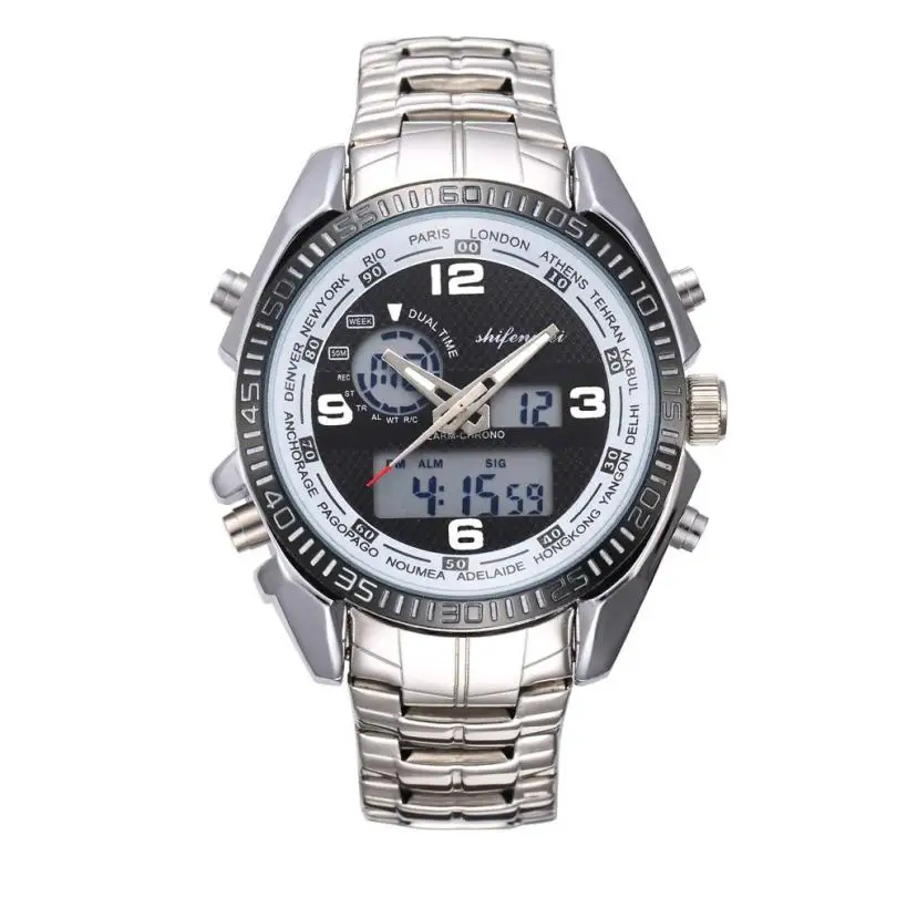 

Men's Luxury Watches Waterproof Double Core LED Luminescent Multi-Function Sport Watch Male Stainless Band relogio masculino A3