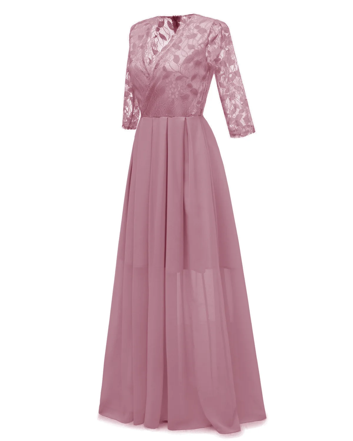 Сексуальное открытое Розовое Шифоновое кружевное платье для женщин, весеннее платье с высокой талией и рукавом 3/4, элегантное рождественское длинное платье макси Vestidos