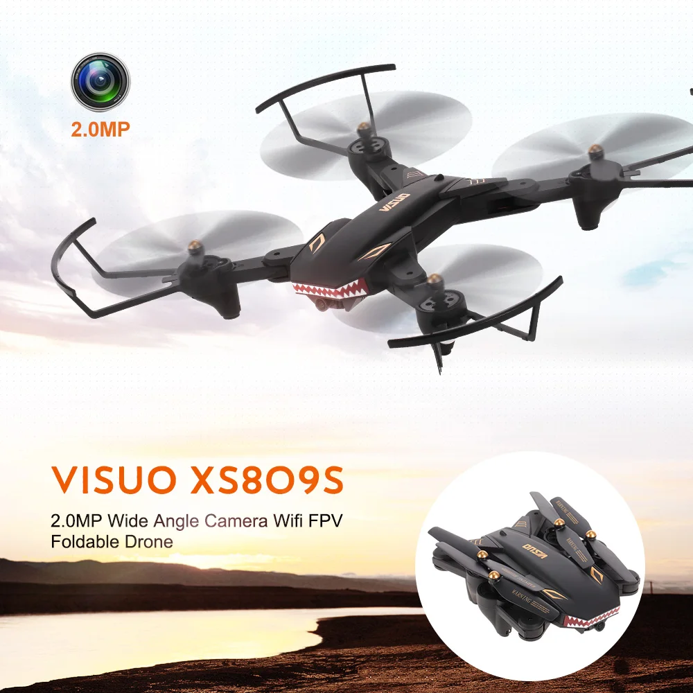 Складной Дрон для селфи VISUO XS809S широкоугольная камера 2 Мп HD Wi Fi FPV XS809HW