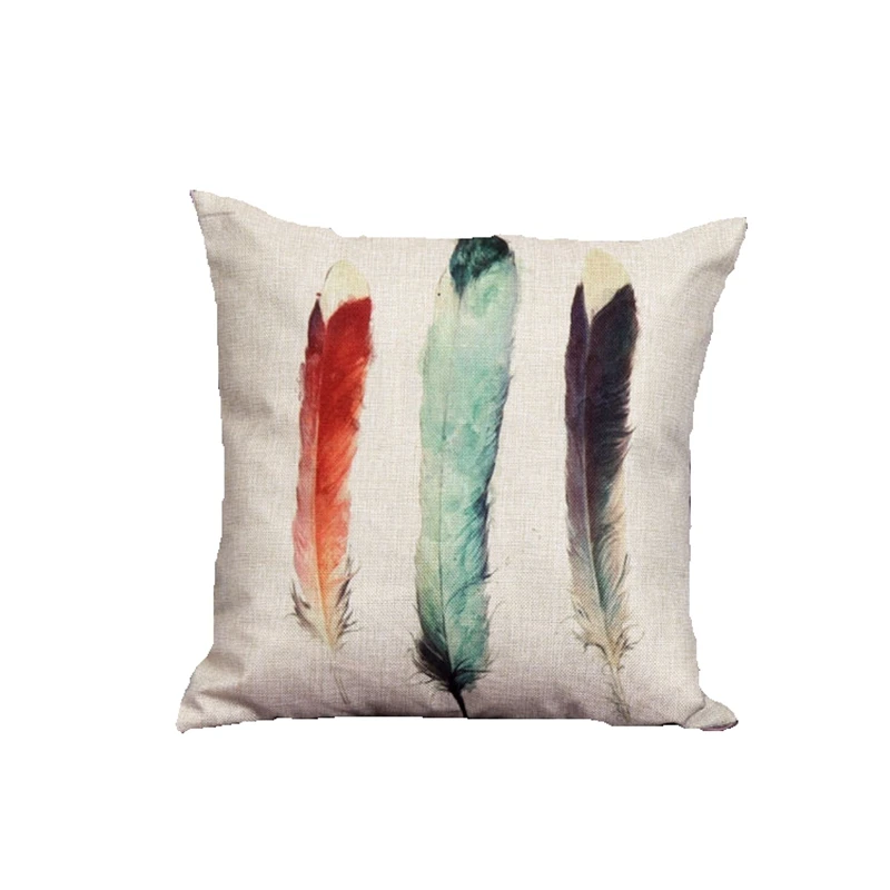 Cartoon colourful feathers Cotton Linen Pillow Case Back Cushion Throw