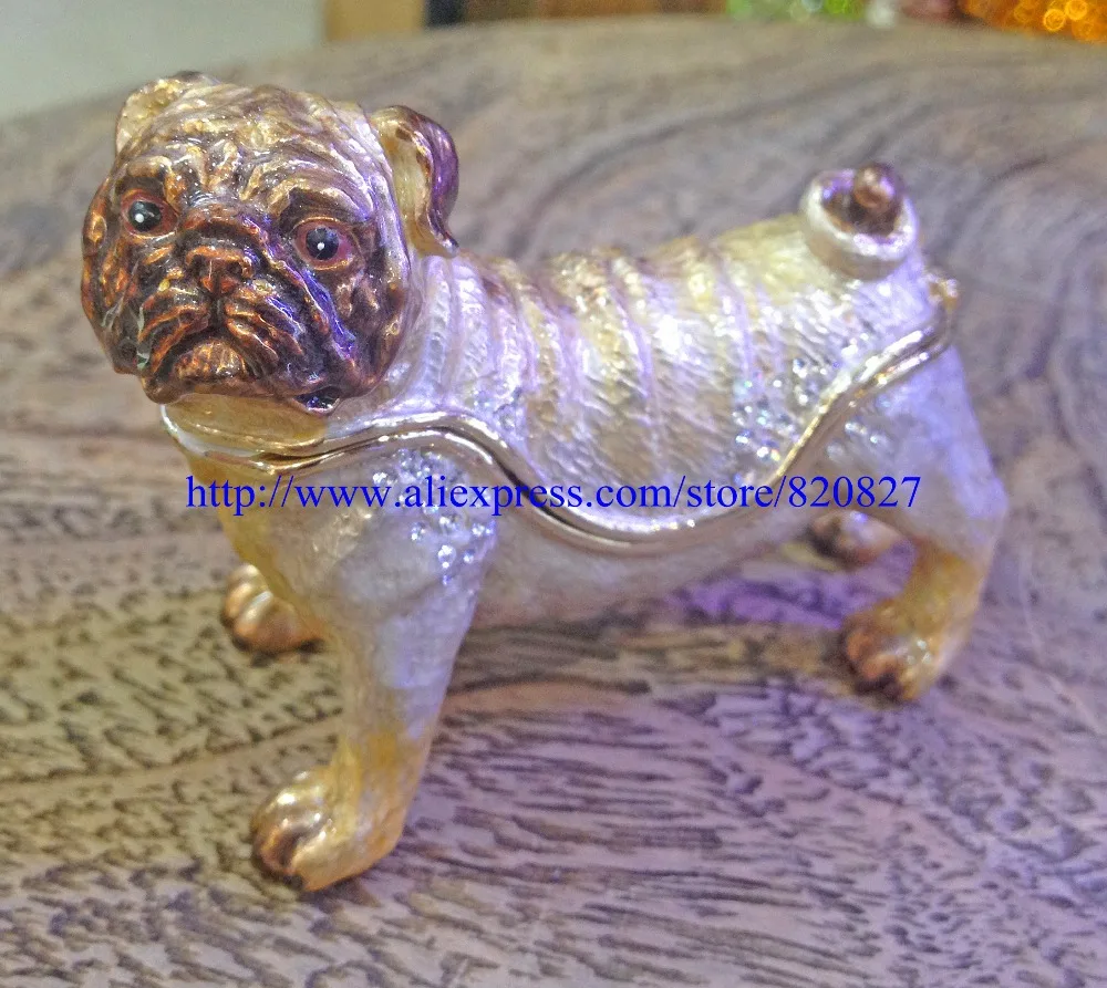 Hinged Trinket Box Bull Dog Trinket Box Boxer Dog Trinket Box with Czech Crystal