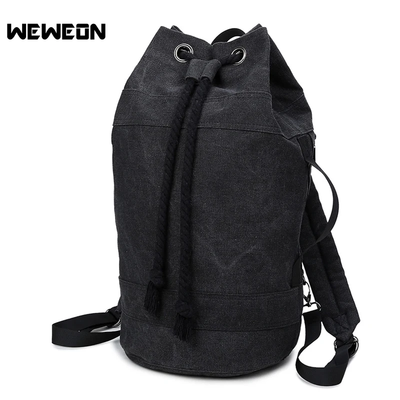 

Durable Canvas Sports Gym Bag for Men Black Fitness Basketball Training Bags Multifunctional Outdoor Sport Drawstring Backpack