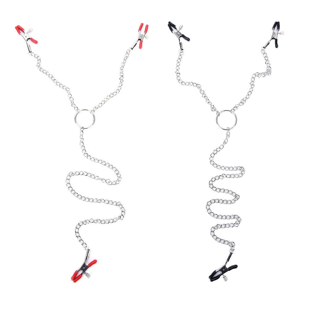 

1 Set Metal Breast Nipple Adjustable 3 Clamps W Chain Clip Clamp Bondage